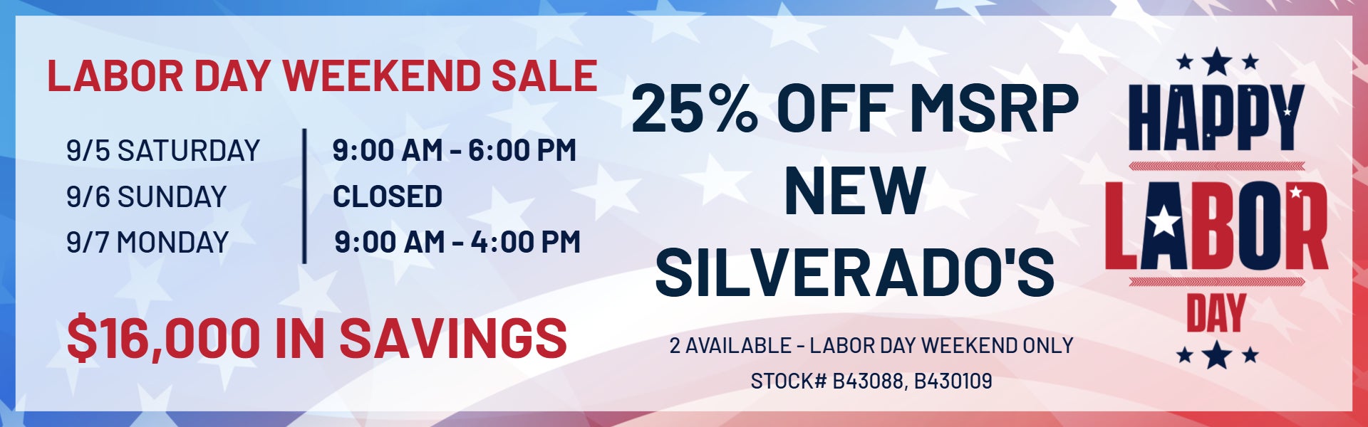 Labor Day weekend sale